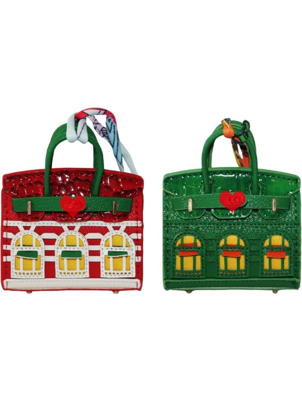 Stylish 2-Piece Mini Tote Bag Charms & Coin Purse Wallet Set - Red & Green